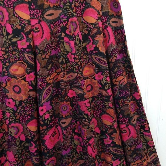 Notations Vintage 90s Floral Midi Skirt Size XL Petite Black Flower Print Rayon - Picture 4 of 12